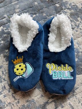 Snoozies Navy Blue 'Pickleball' Plush Slippers
